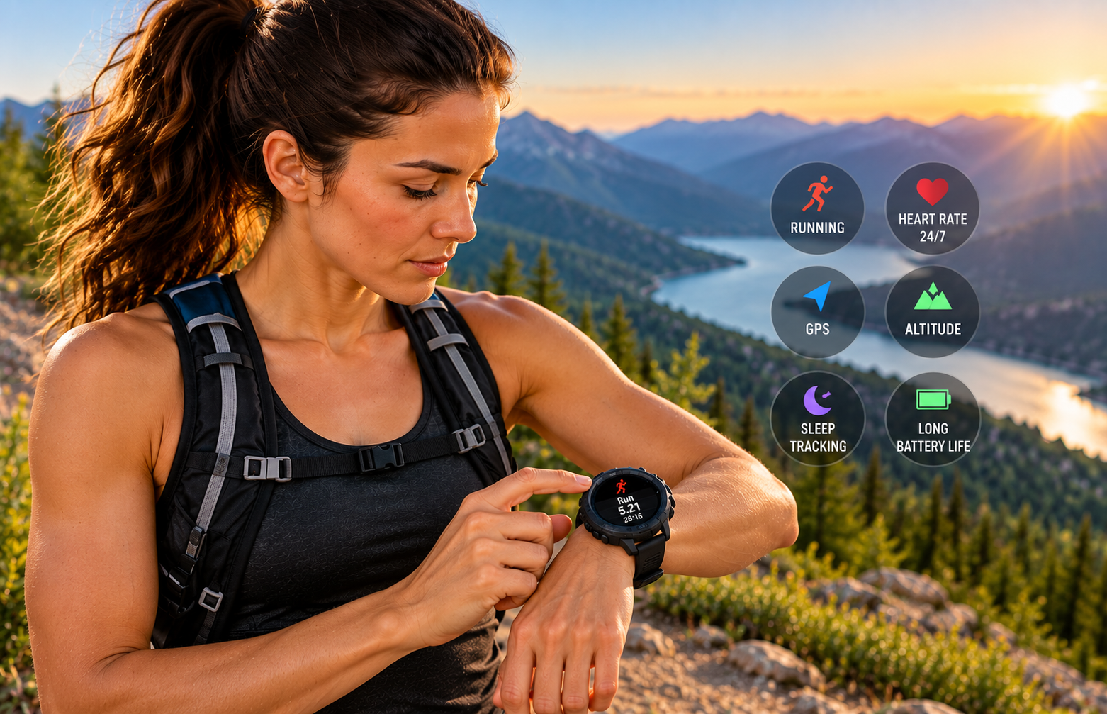 GPS smartwatch for running fitness and outdoor training
