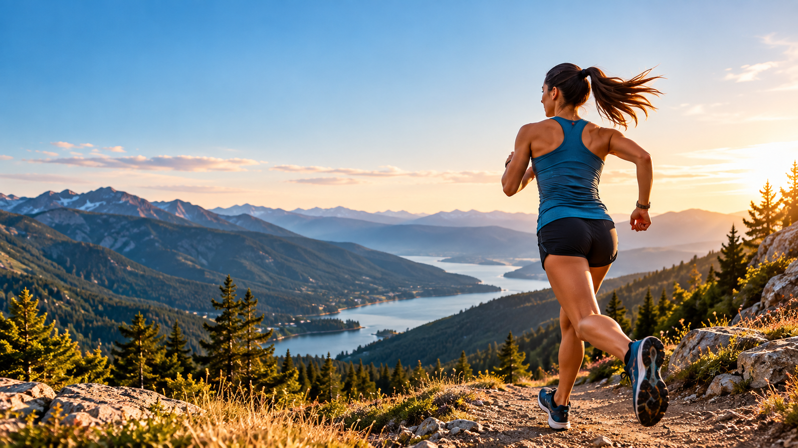 Runner training outdoors on a mountain trail