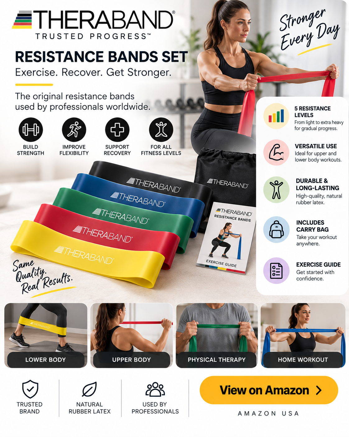 THERABAND Resistance Bands Set for exercise, physical therapy and upper and lower body strength training